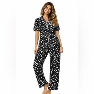 🩷Like New Women’s Lg Cuddl Duds Valentines Black & White Classic Pajama 2pcSet